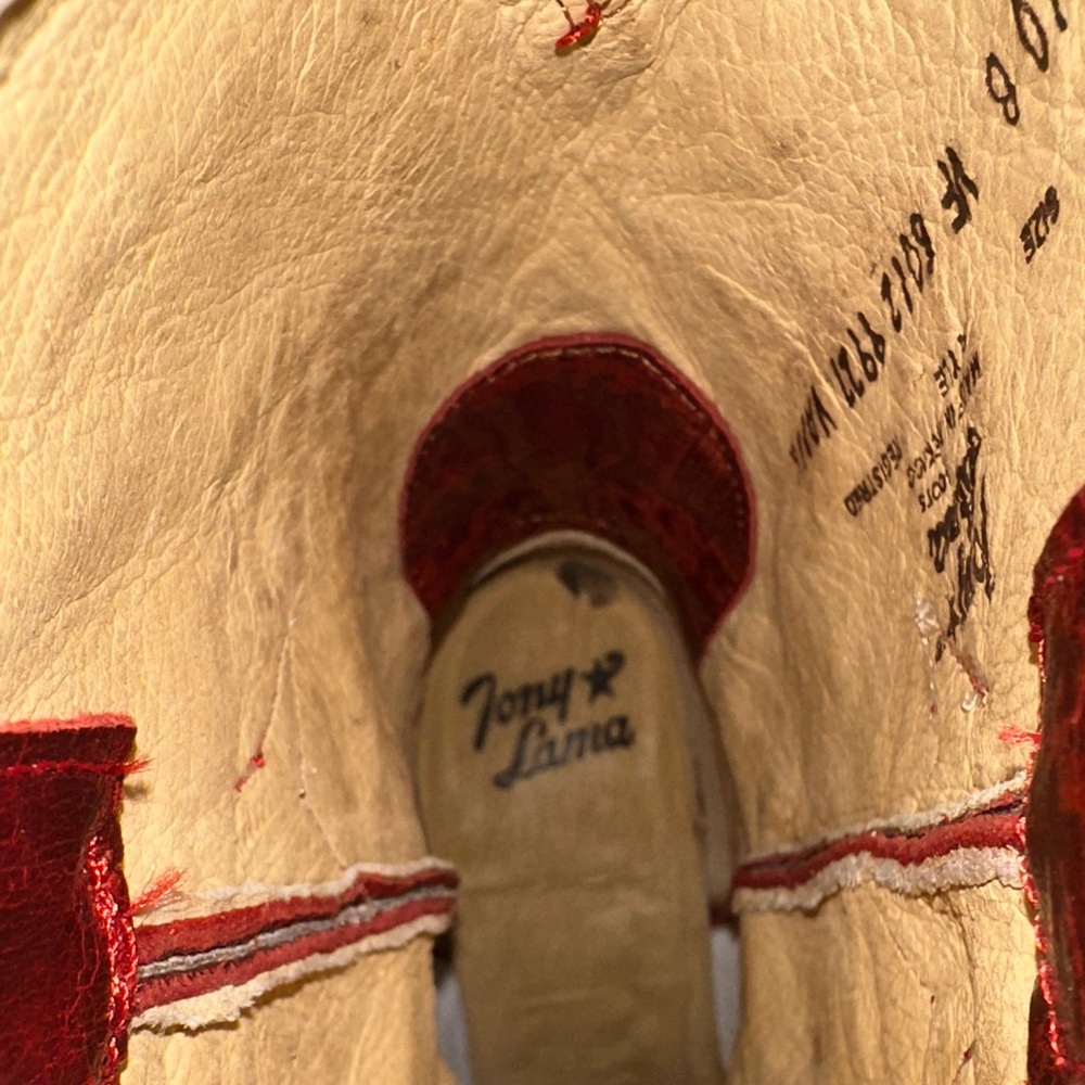 Tony Lama Red Embroidered Western Boots - Picture 3 of 10